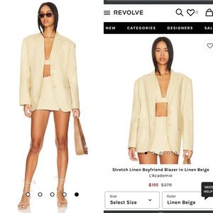 NWT L’Academie stretch linen boyfriend blazer in color linen beige